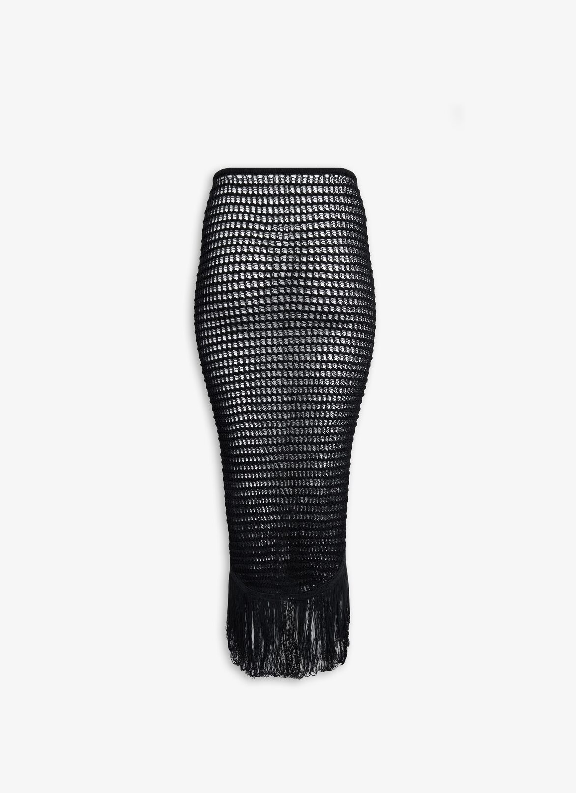 FRINGED BODYCON CROCHET SKIRT ALAÏA BLACK FRINGED BODYCON CROCHET SKIRT